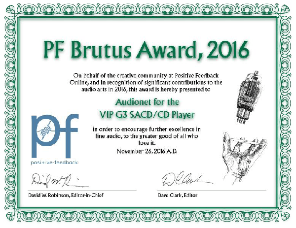 Audionet VIP G3 PFO Brutus Award 2016