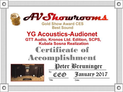 Audionet MAX AVShowrooms Gold Award CES 2017